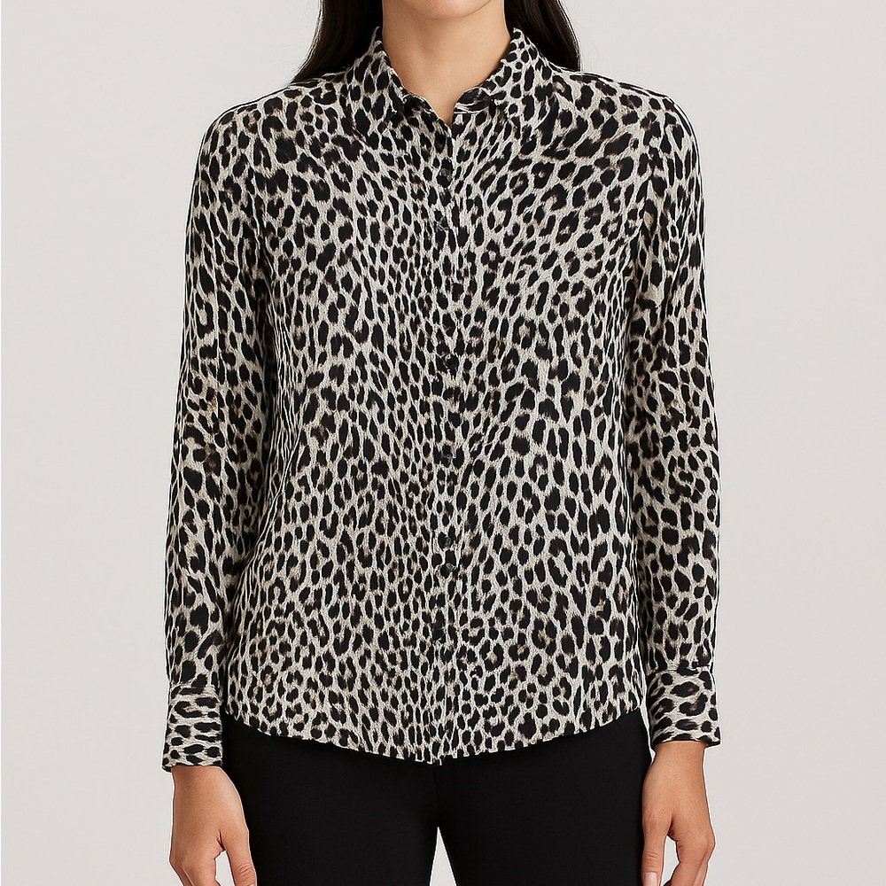 Leopard Print Button-Up Blouse